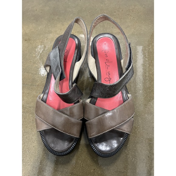 Pas de Rouge Size 38 Womens Italian Leather Platform Slingback Sandals Silver — photo 2